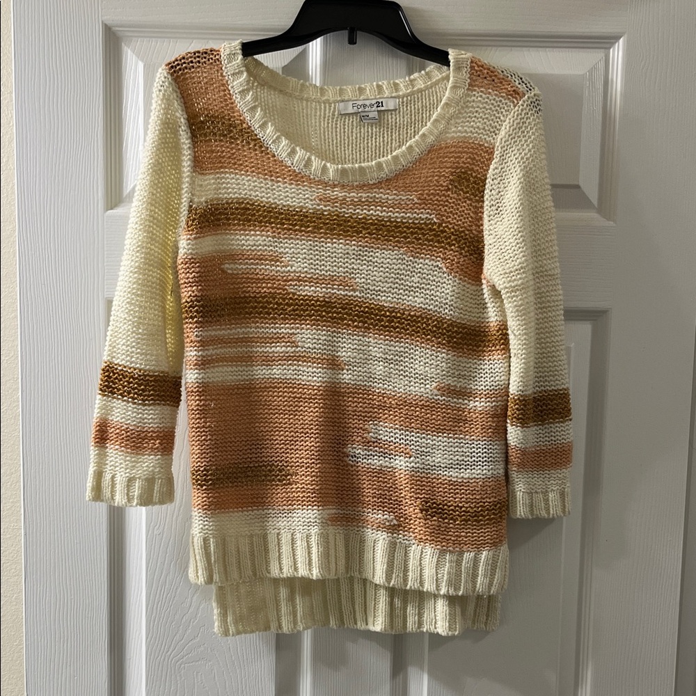 Forever 21 Cream, Peach, & Brown Striped Sweater